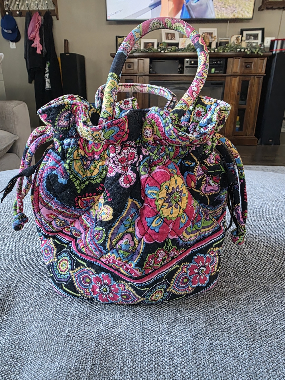 Vera Bradley Symphony in Hue Bucket Drawstring Bag Black Floral